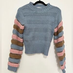 Lush baby blue cropped sweater crewneck pastel ballon sleeves Colorblock small